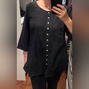 Avenue Black Button Down Tunic Shirt 3/4 Sleeve Linen/Rayon sz 18/20 - Like New!